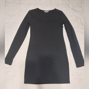 Zara Trafaluc Black Long Sleeve Mini Dress With Textured Detail Size M